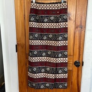 Breeches Vintage Wrap Midi Skirt Wine Burgundy Navy Blue Floral Stripe Size 10